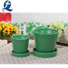 New design round shape green ceramic garden flower pot